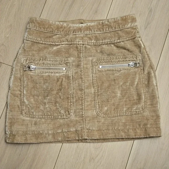 Free People Dust to Dust Crushed Velvet Fall Mini Skirt Creamy Tan - Picture 3 of 8